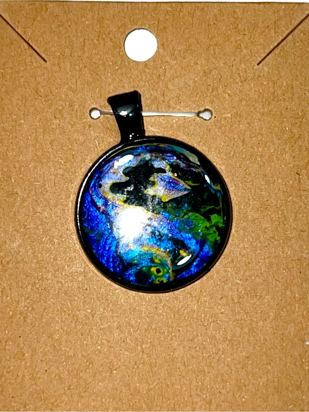 Handmade Blue & Green Galaxy Poured Paint Pendant - NEW